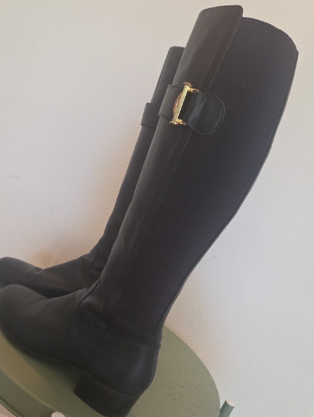 Isaac Mizrahi Black Over-the-Knee Boots with Gold Buckle - Picture 2 of 6